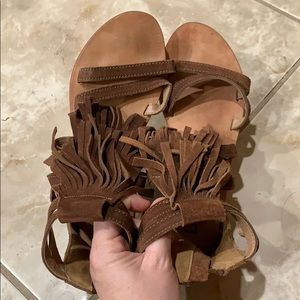 Fringe sandals, zipper heel Sz 6.5